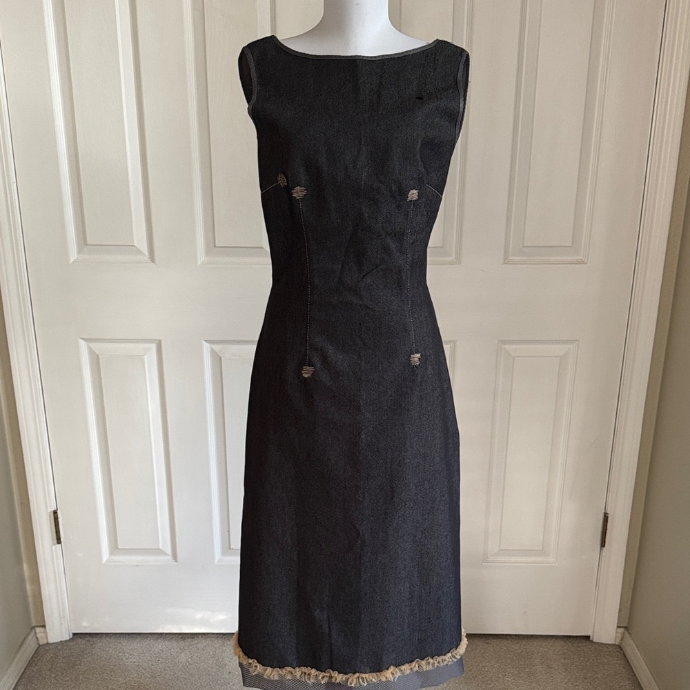Denim Midi Dress with Fringe Detail, Super Chic